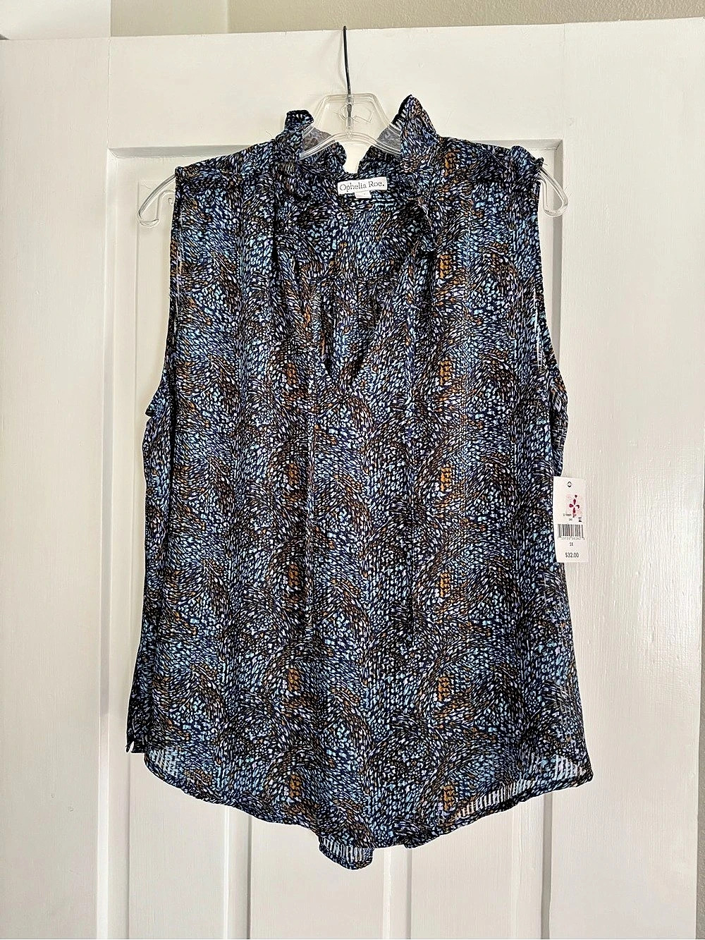 Ophelia Roe Abstract Print Tunic in Blue & Black Size 1X NWT